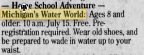 Michigan WaterWorld - June 14 1998 Ad For The Park